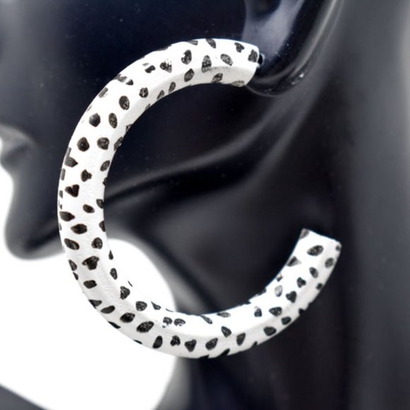 Approx 2.25" Dalmatian Animal Print Wood Hoops - Picture 1 of 12